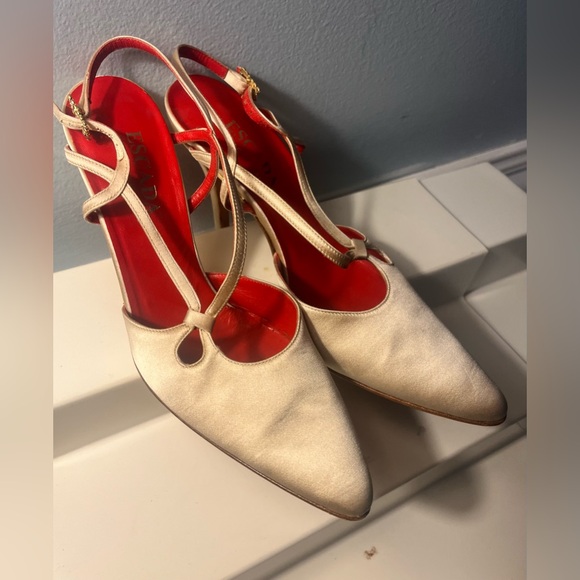 Escada Made in Italy Vintage Slingbacks in Red and Tan!! - Picture 5 of 15